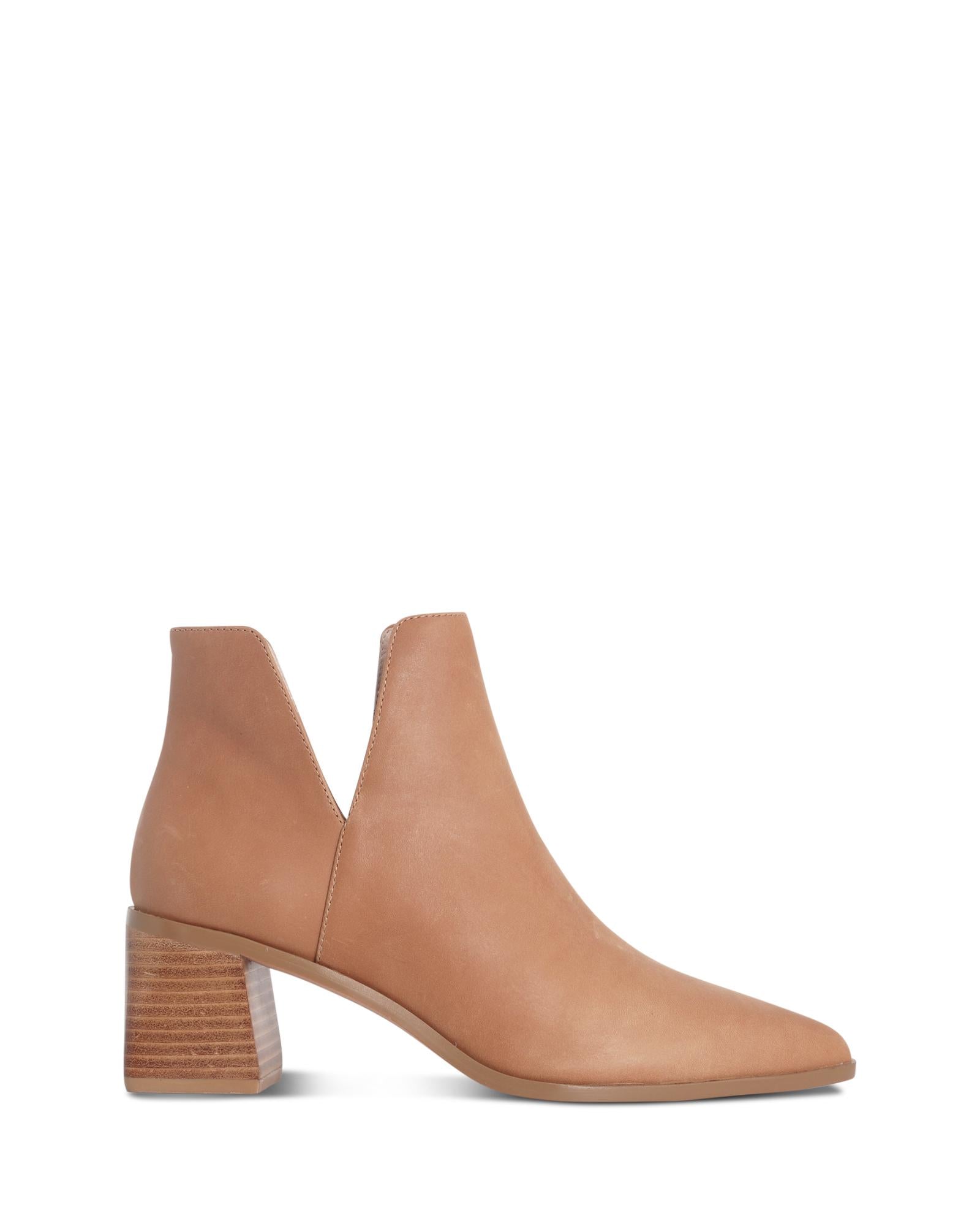 Payton Tan 8cm Block Heel Ankle Boot with Cut Out