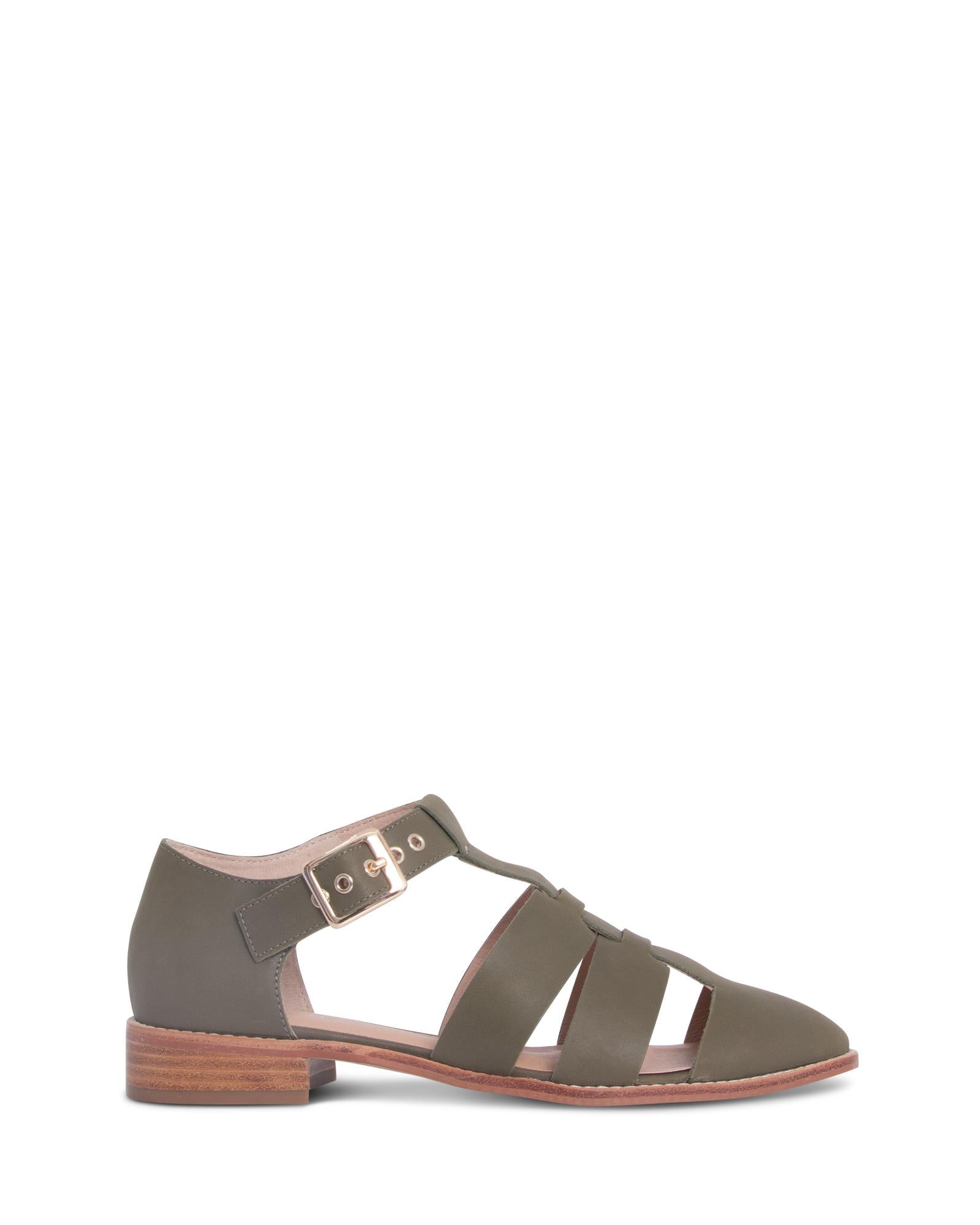 Cecilia Khaki 2.5cm Sandal with Almond Toe and Adjustable Ankle Strap