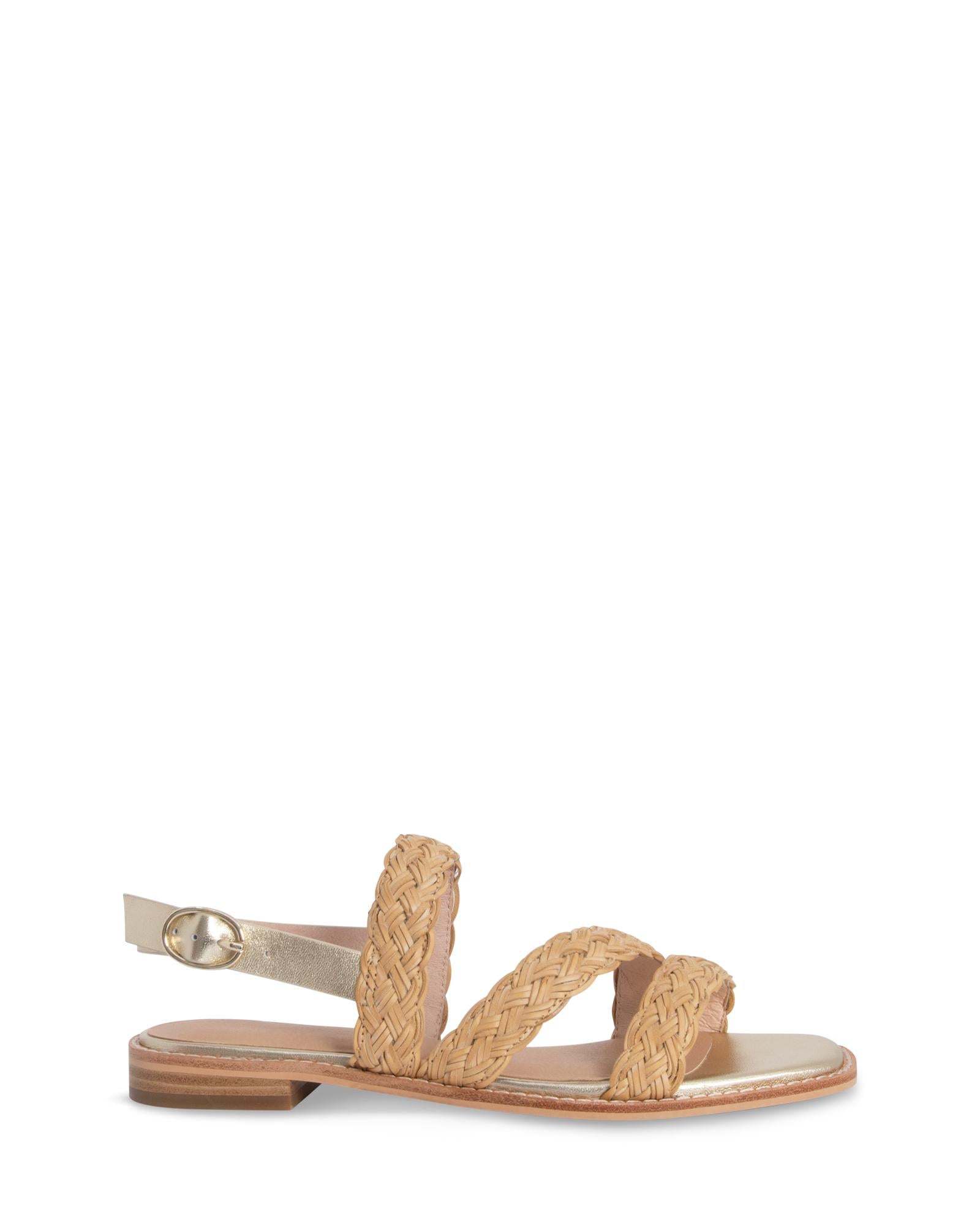 Emmy Gold 1cm Sandal with Woven Straps and Adjustable Ankle Strap 