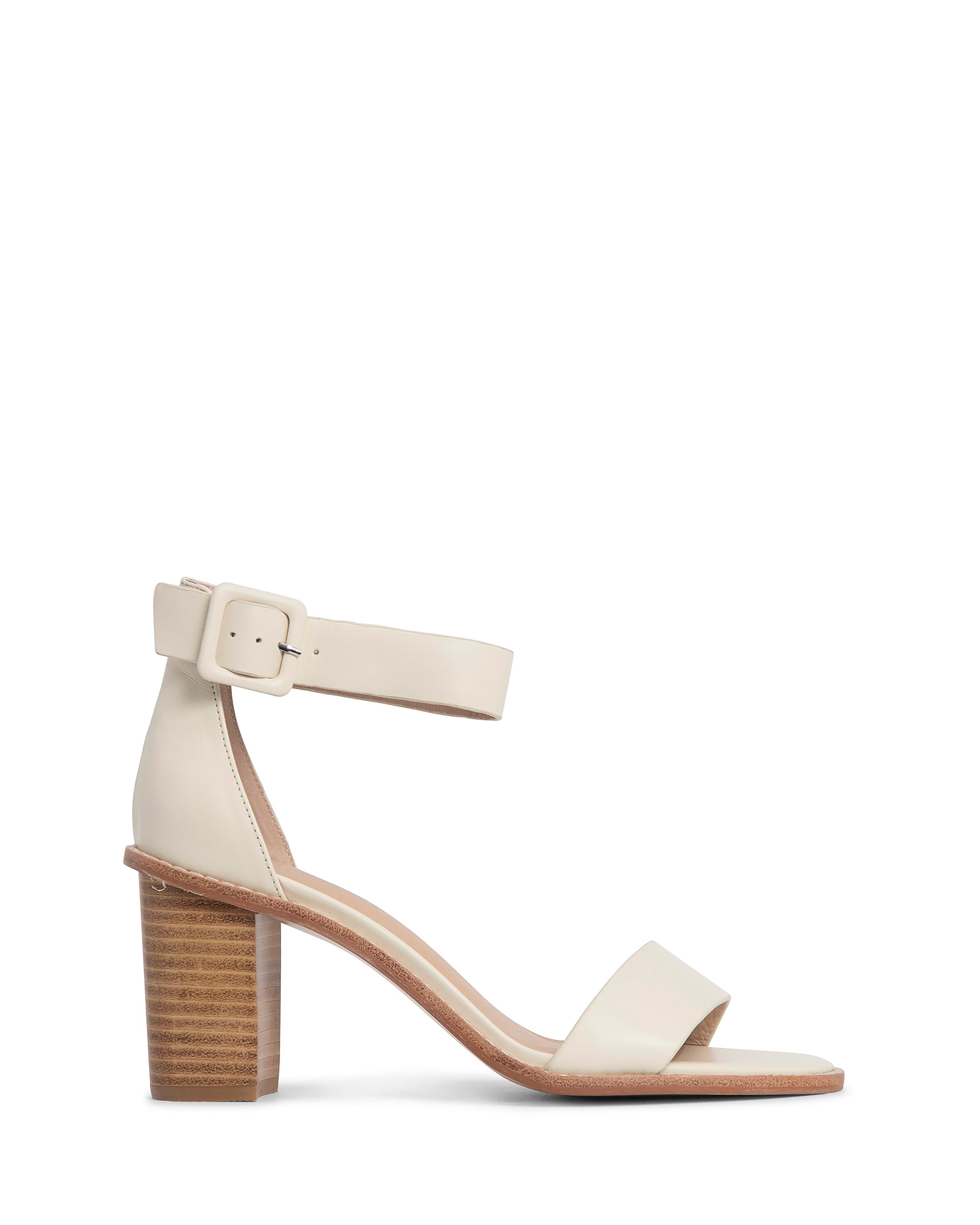 Grady Warm White 7.5cm Leather Veneer Stacked Block Heel with Adjustable Square Buckle