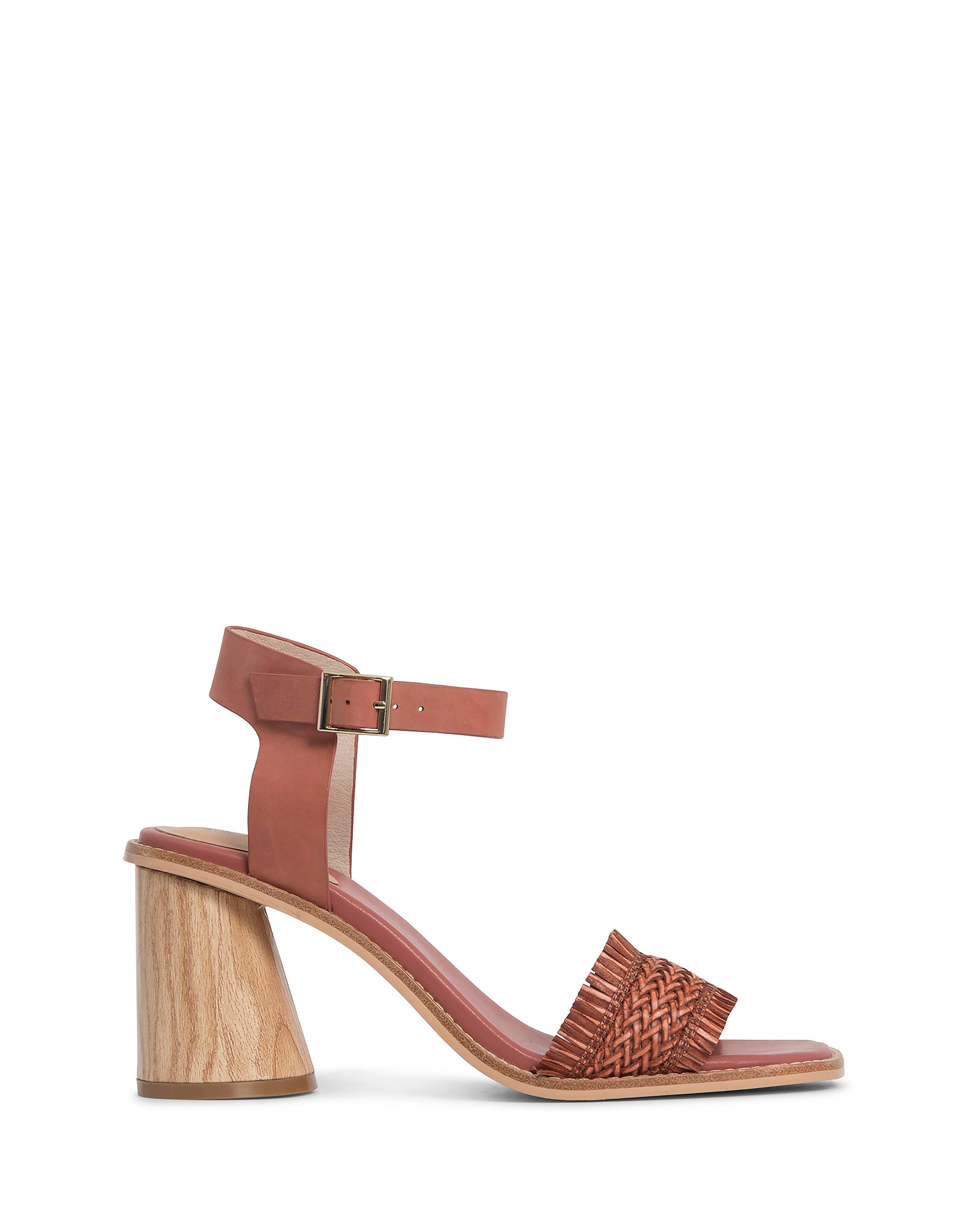 Henna Rosewood Weave Strap with 7.5cm Block Heel and Adjustable Gold Buckle
