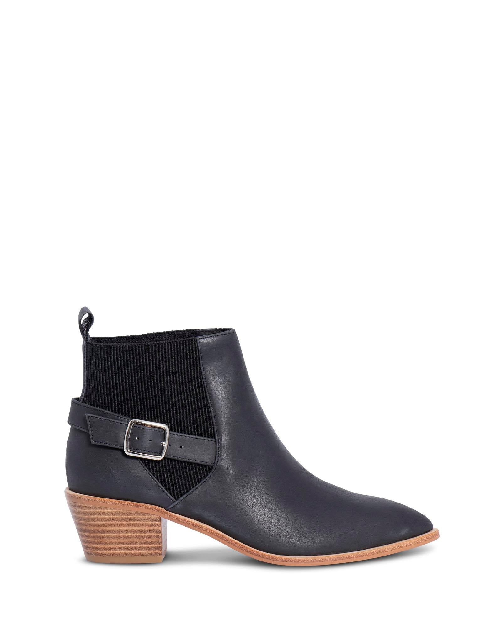 Jill Black 5.5cm Heel Ankle Boot with Elastic Gusset and Adjustable Square Gold Buckle 