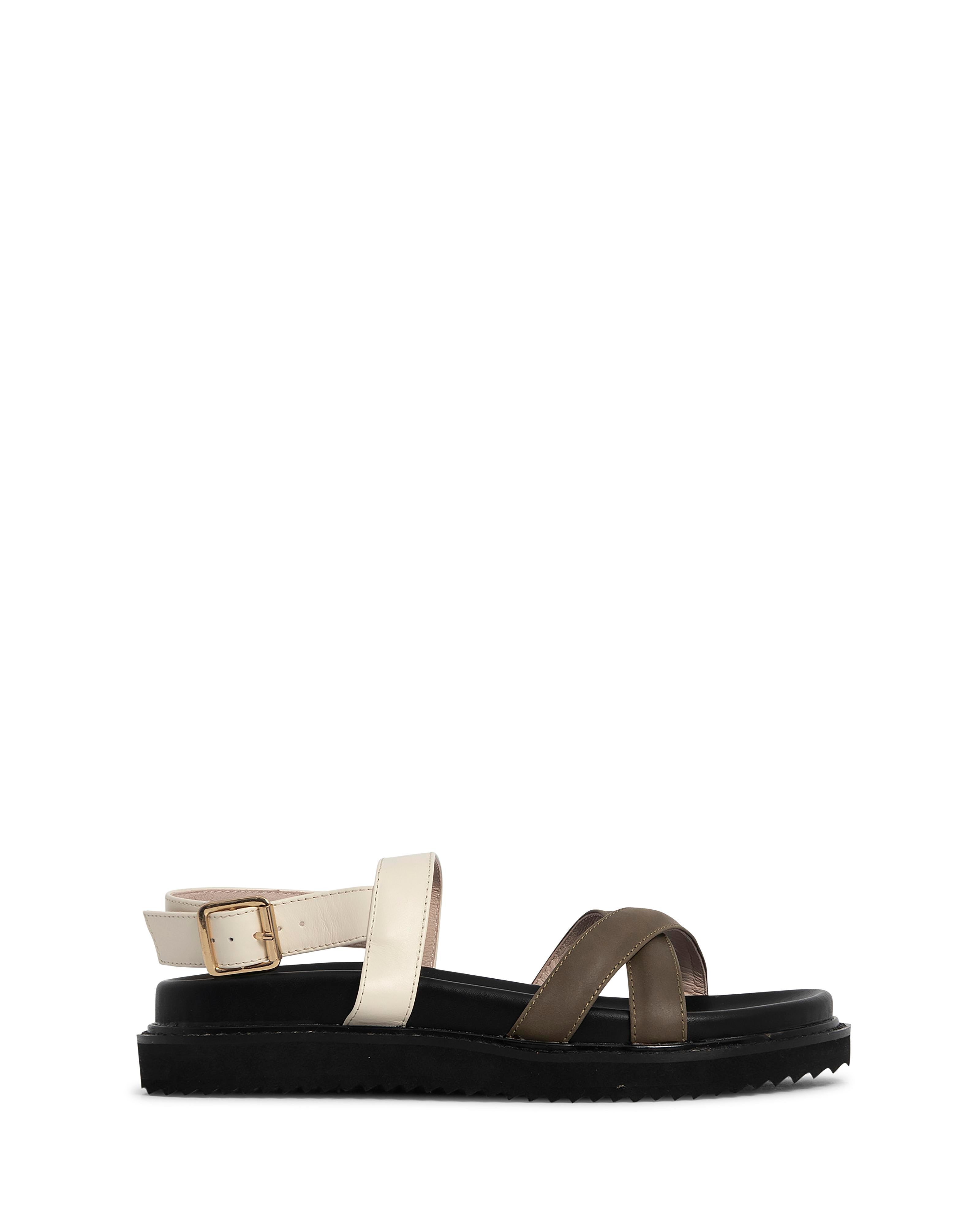 Marlowe Olive/White 2cm Sole Sandal with Adjustable Gold Buckle 