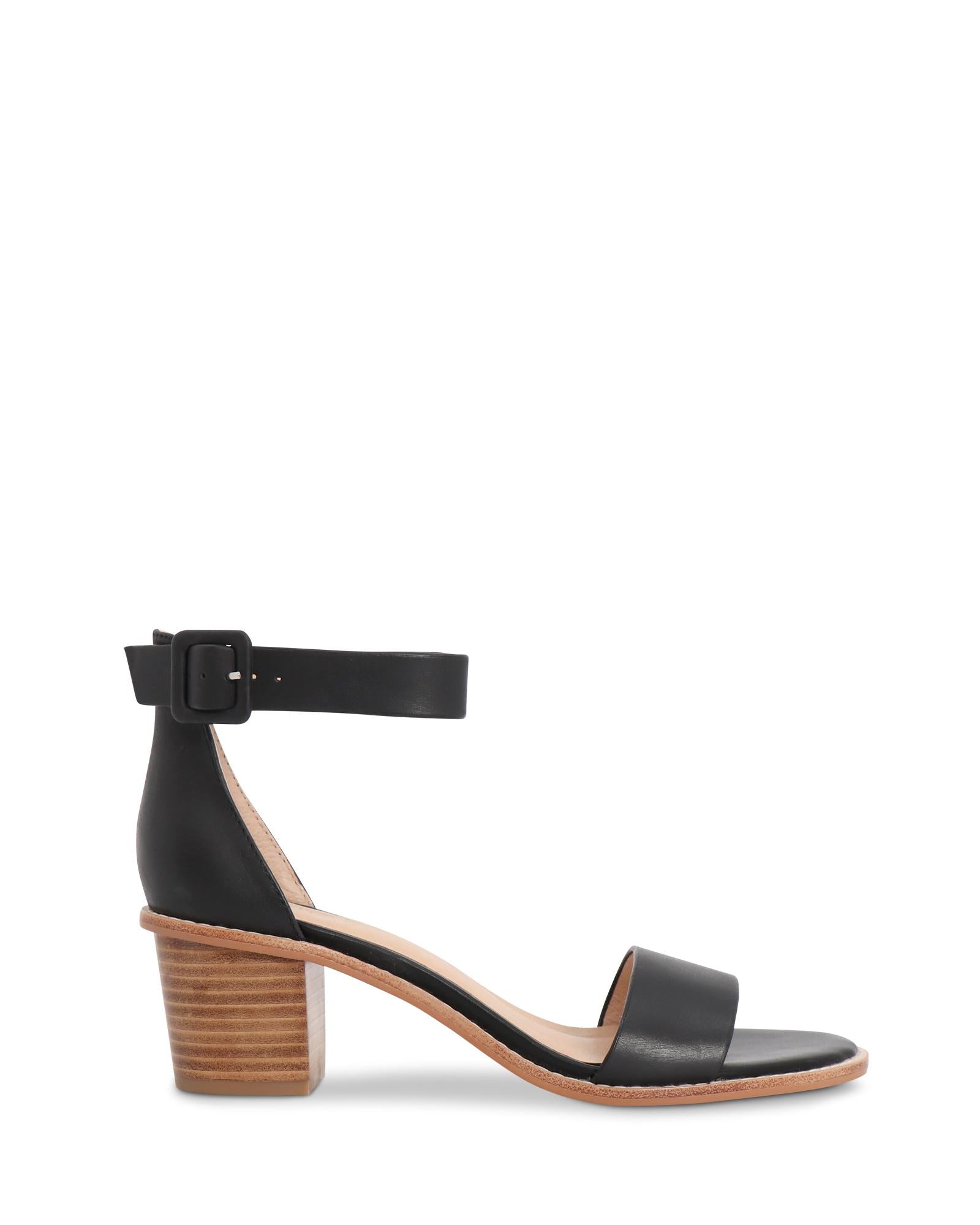 Mickee Black 5cm Stacked Low Heel with Thick Adjustable Ankle Strap 