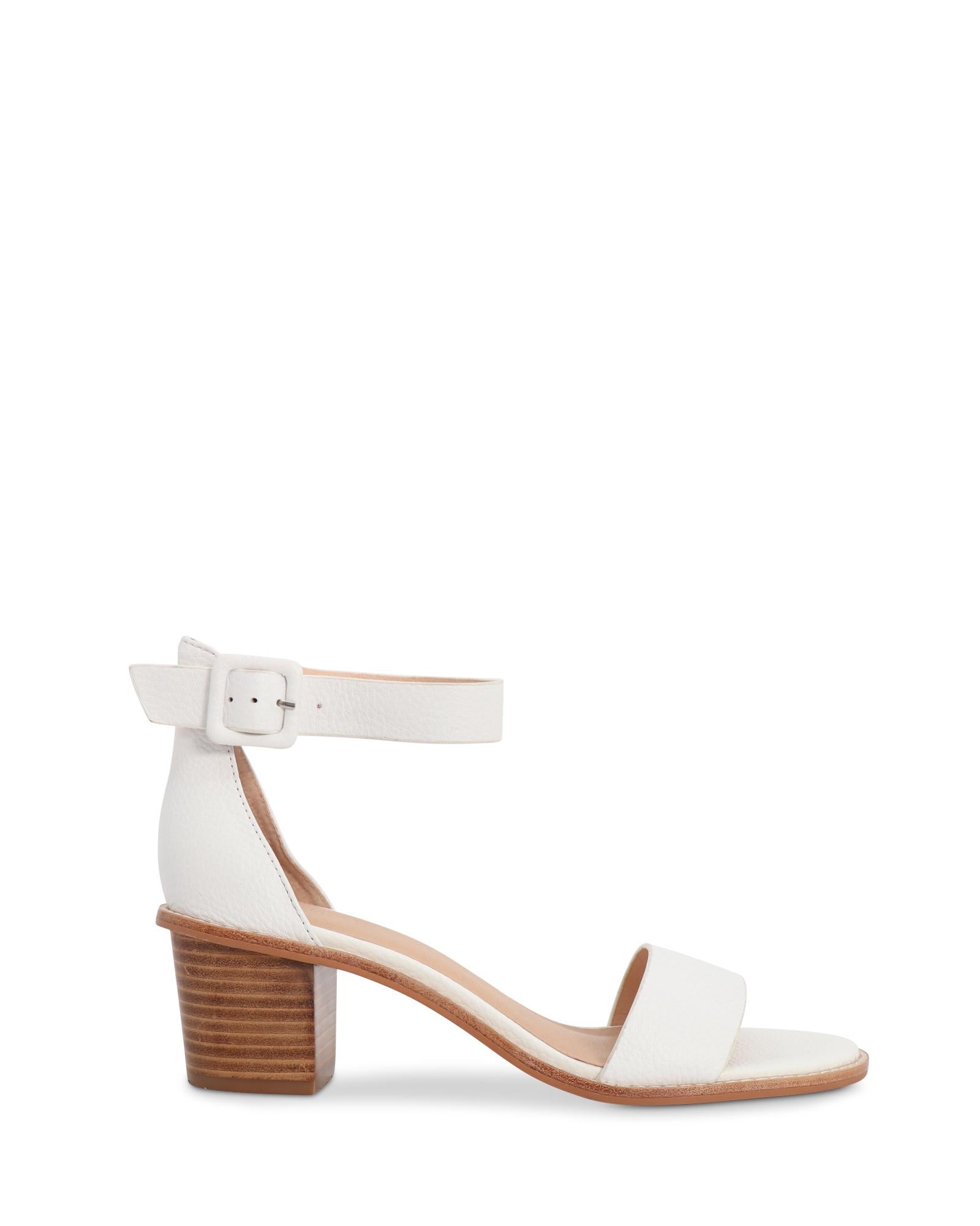 Mickee White 5cm Stacked Low Heel with Thick Adjustable Ankle Strap