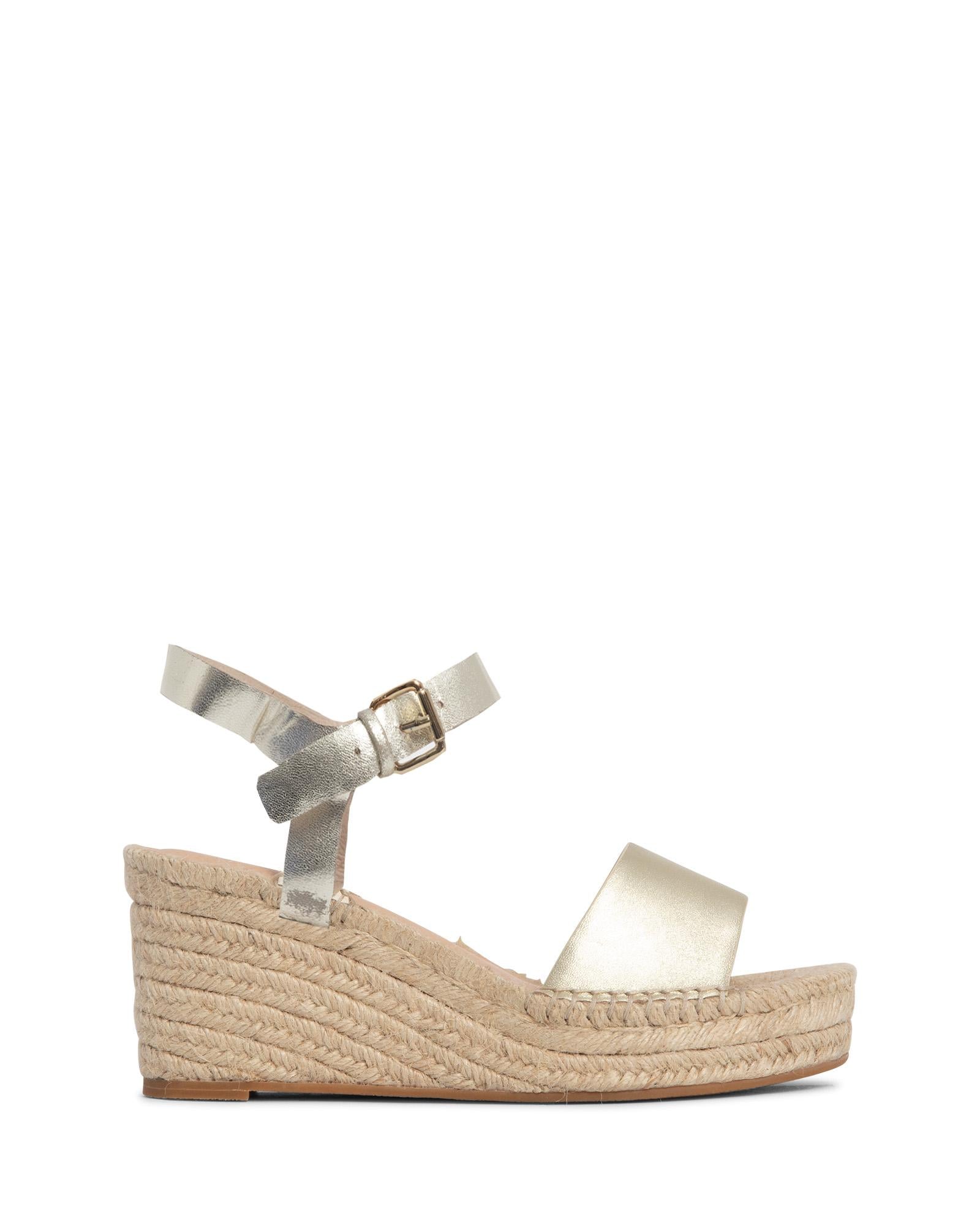 Ophelia Gold 8cm Woven Wedge with Adjustable Ankle Strap 