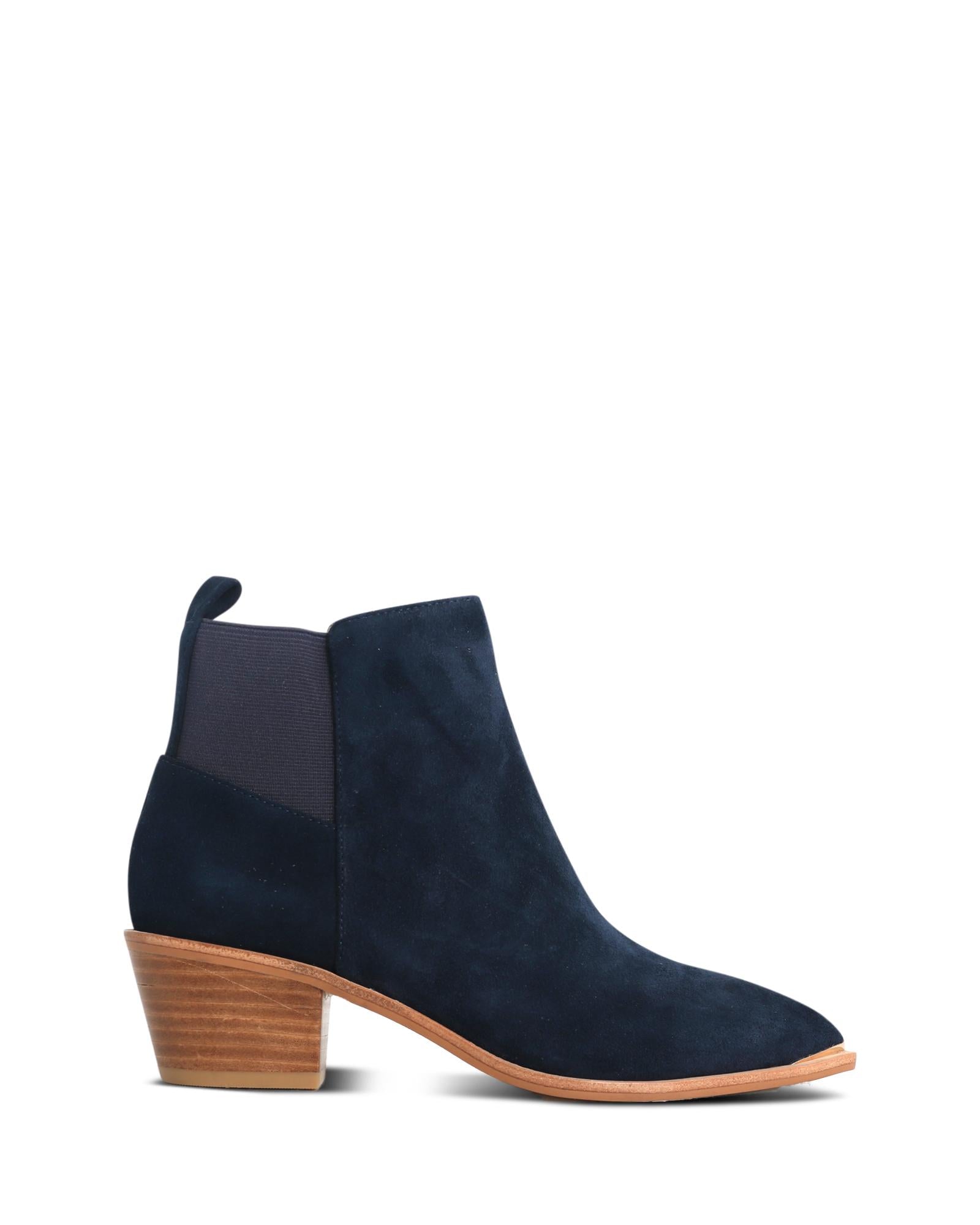 Reese Navy Suede 5cm Cuban Heel Ankle Boot with Elasticated Gusset 