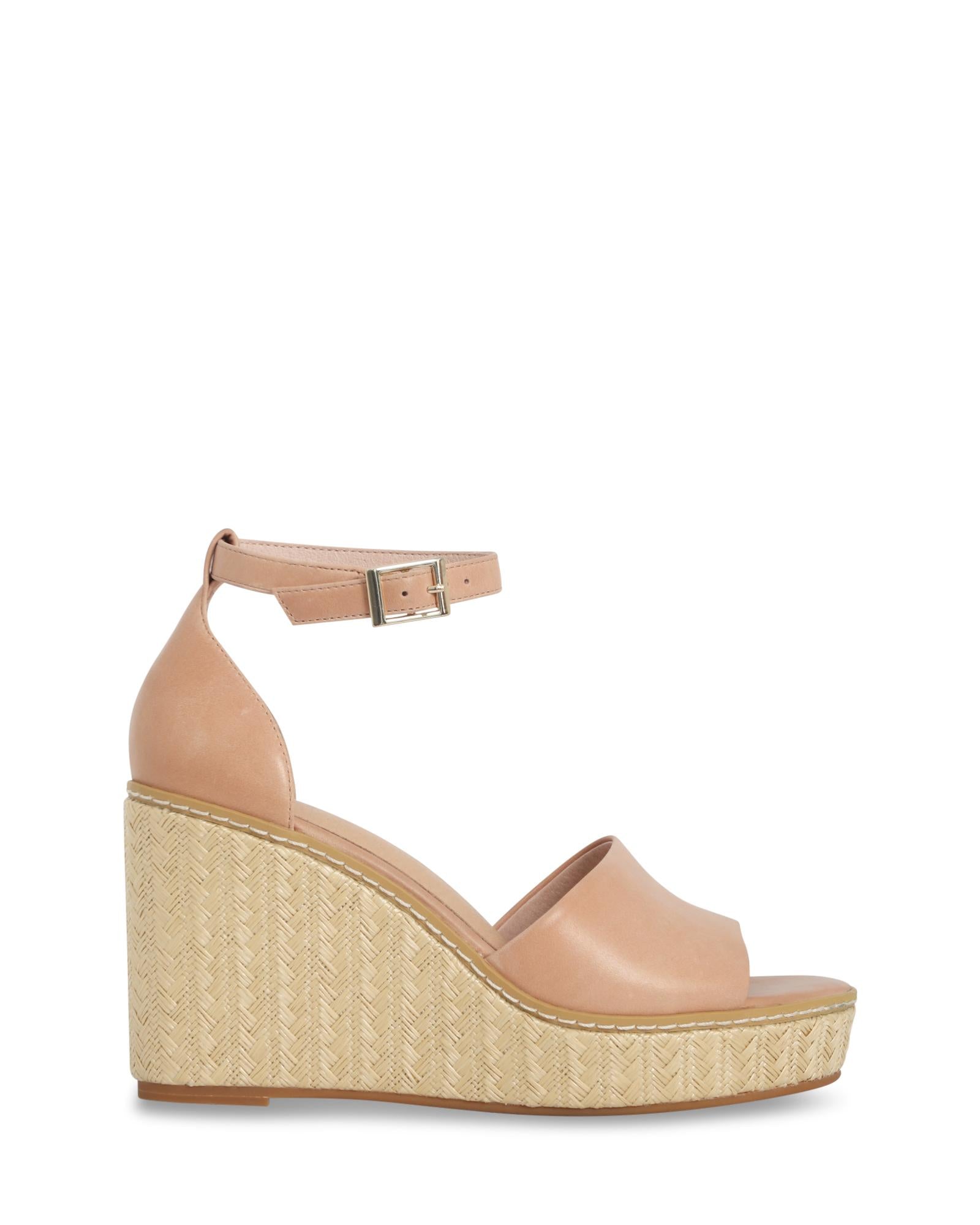 Tilley Nude 9.5cm Woven Raffia Wedge with Adjustable Ankle Straps